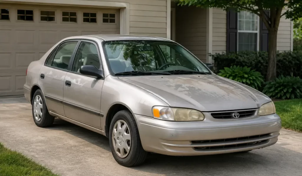 Older sedan with peeling paint helps drivers decide whether to sell or scrap my car today.